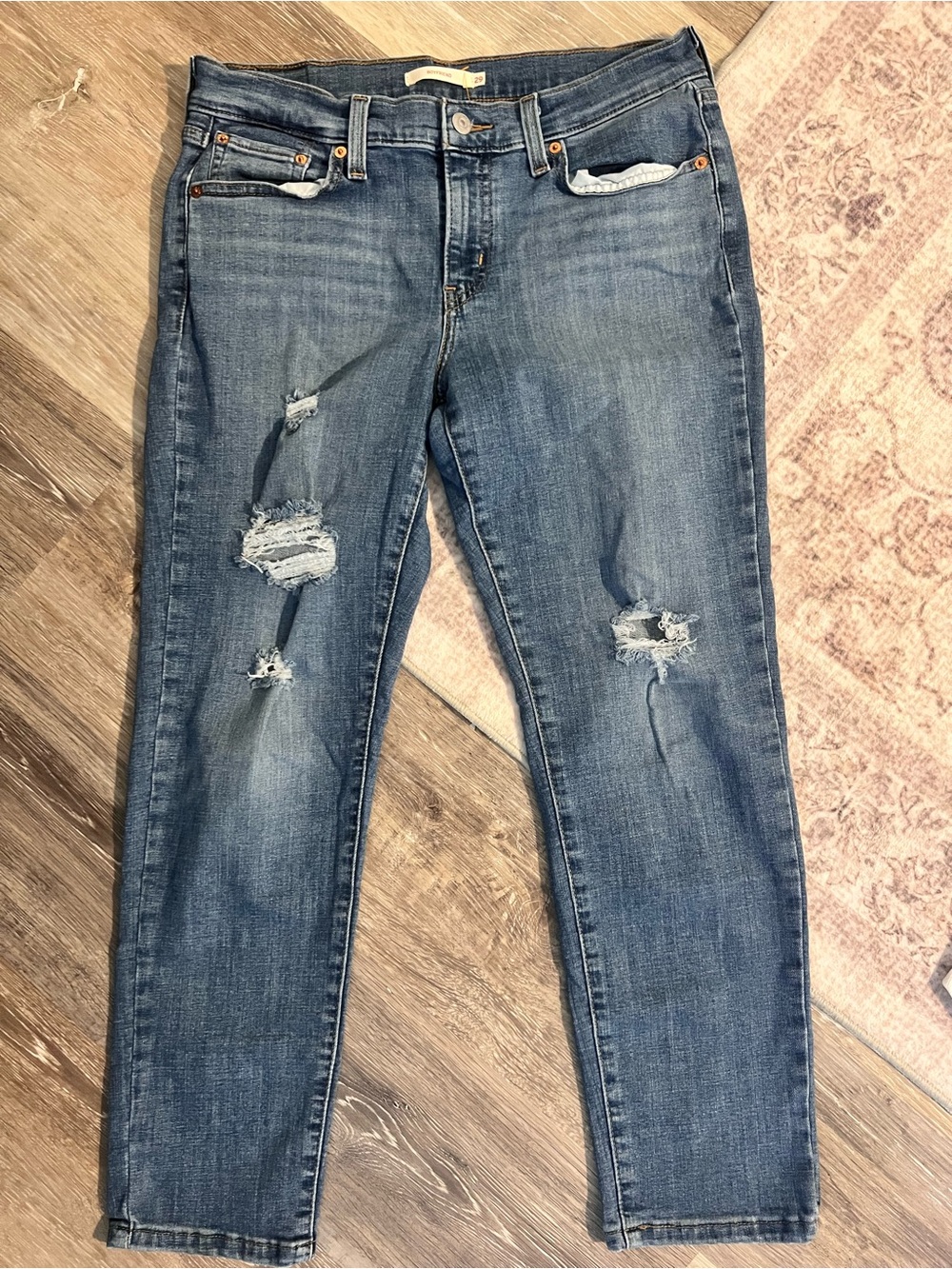 Levi's Blue Ripped Boyfriend Jeans